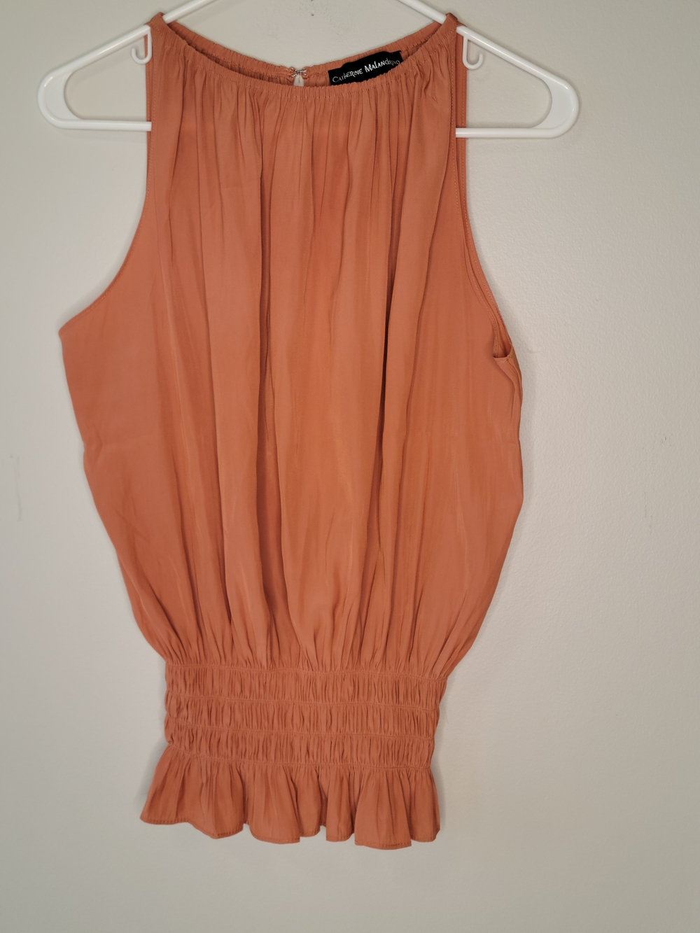 Catherine Malandrino Sleeveless Blouse Size M Satin Smocked Waist Peplum Top